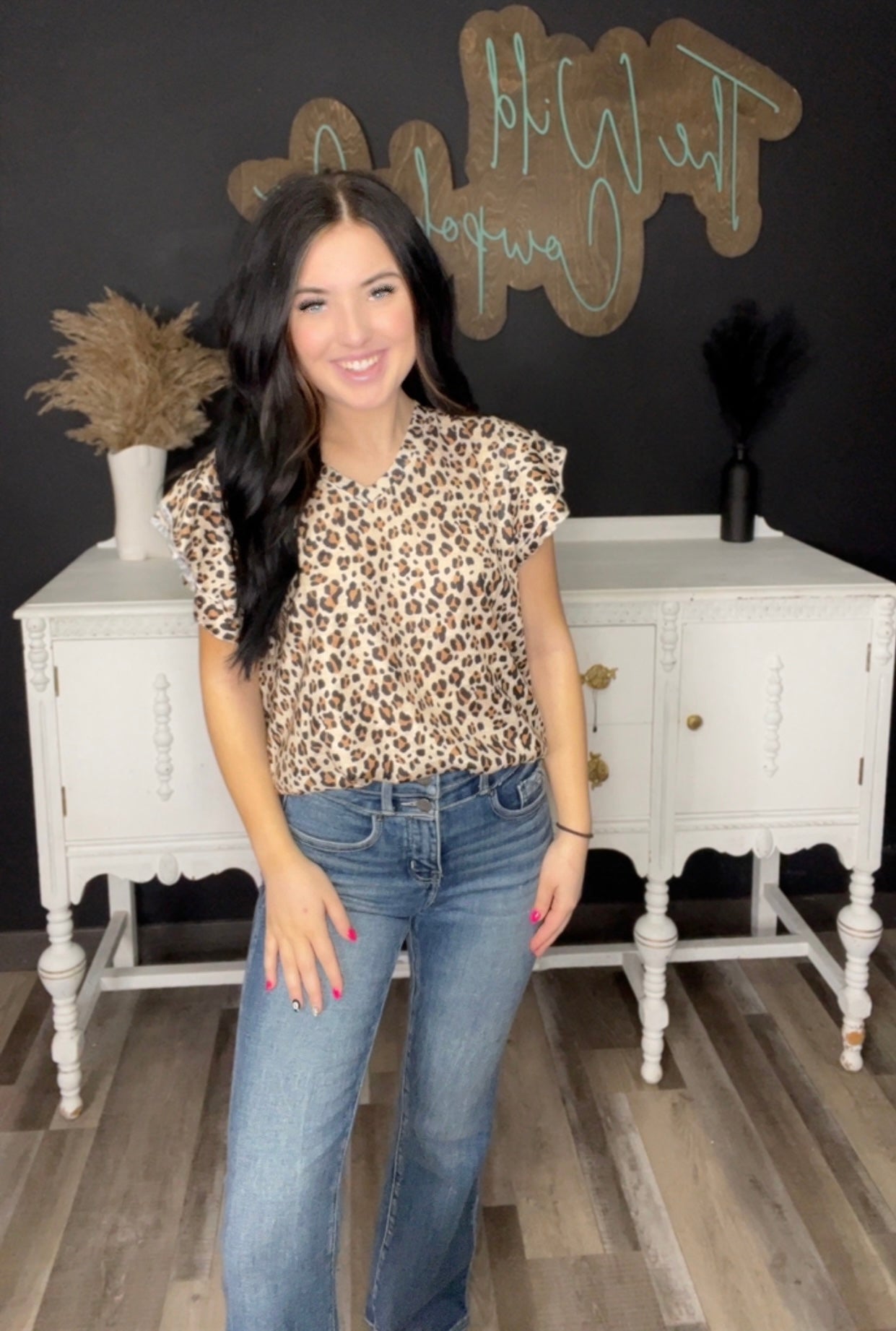 Leopard Ruffle Sleeve Blouse