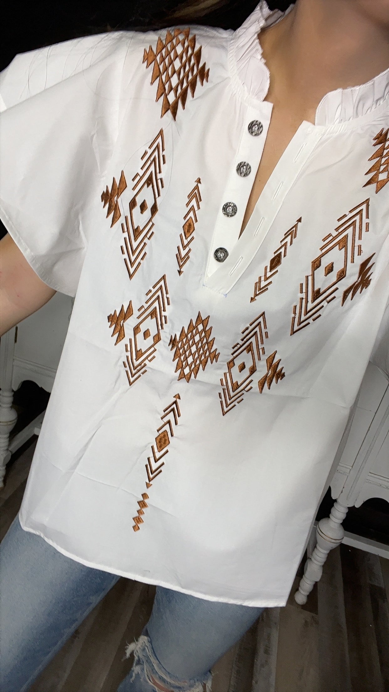 Ivory Embroidered Ruffle Top