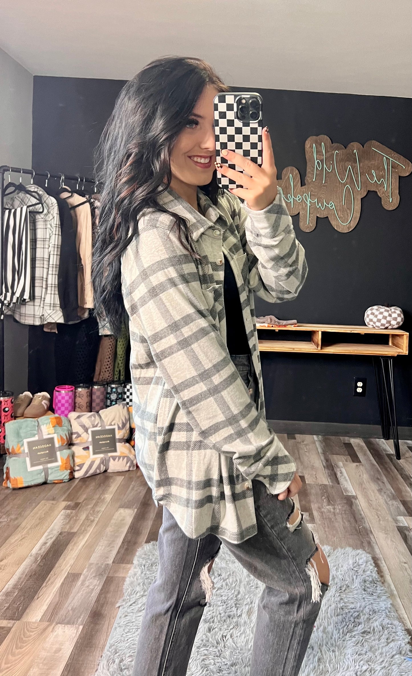 Light Gray Plaid Button Up