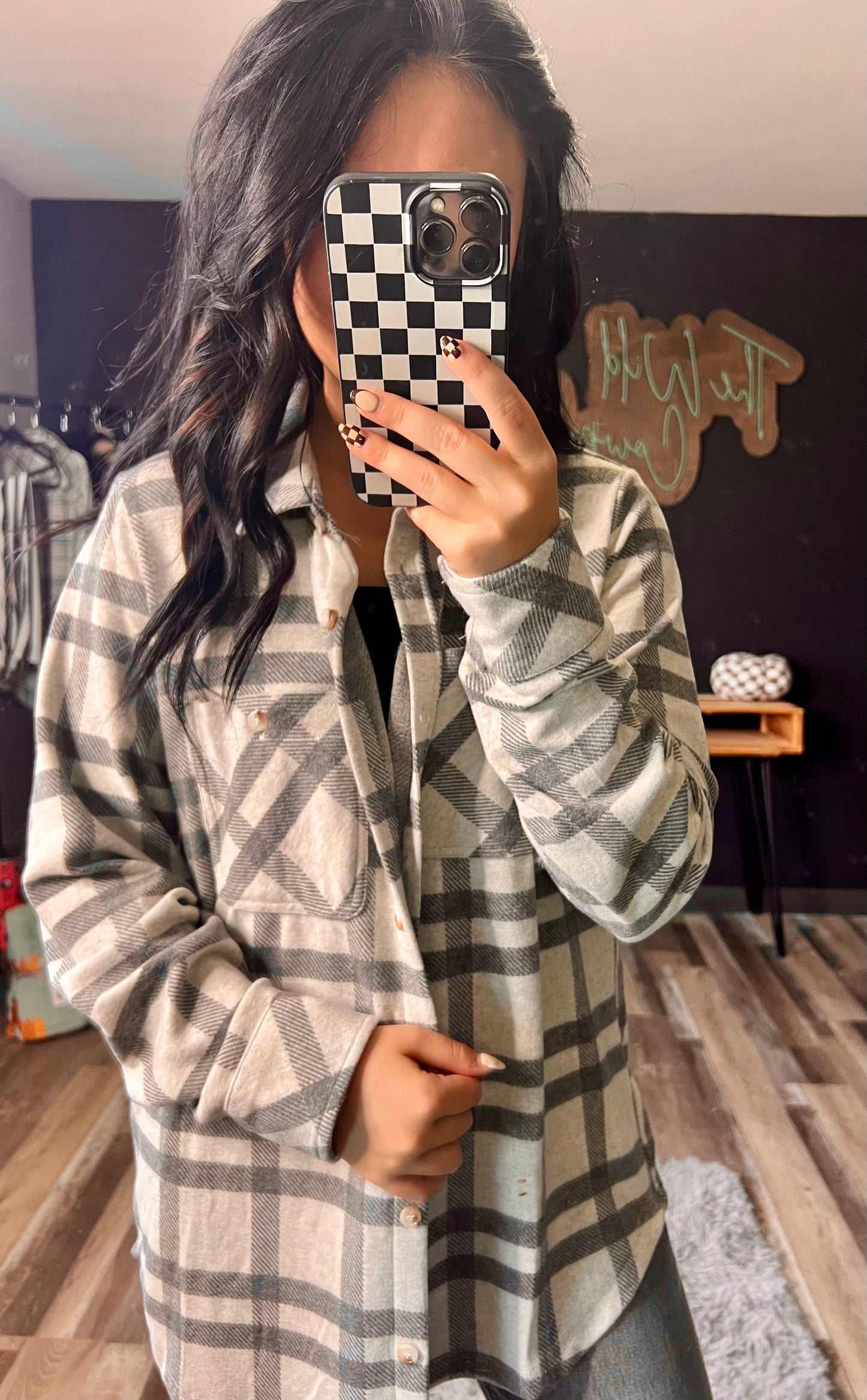 Light Gray Plaid Button Up