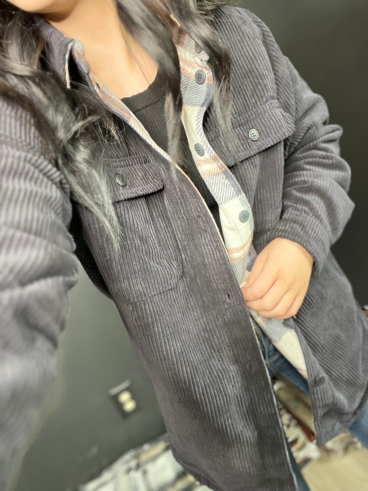 Plaid Lined Corduroy Flannel Shacket