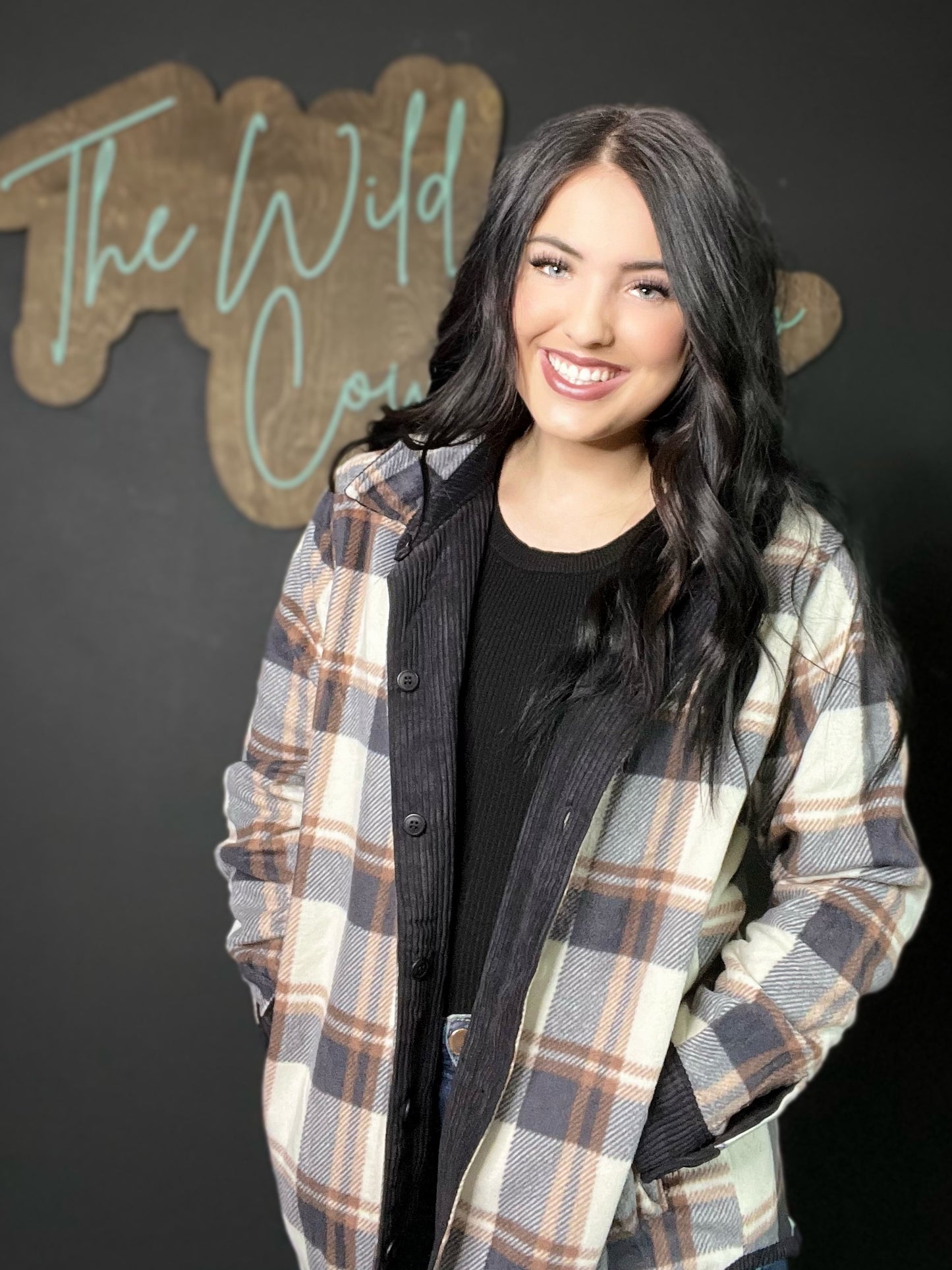 Plaid Lined Corduroy Flannel Shacket