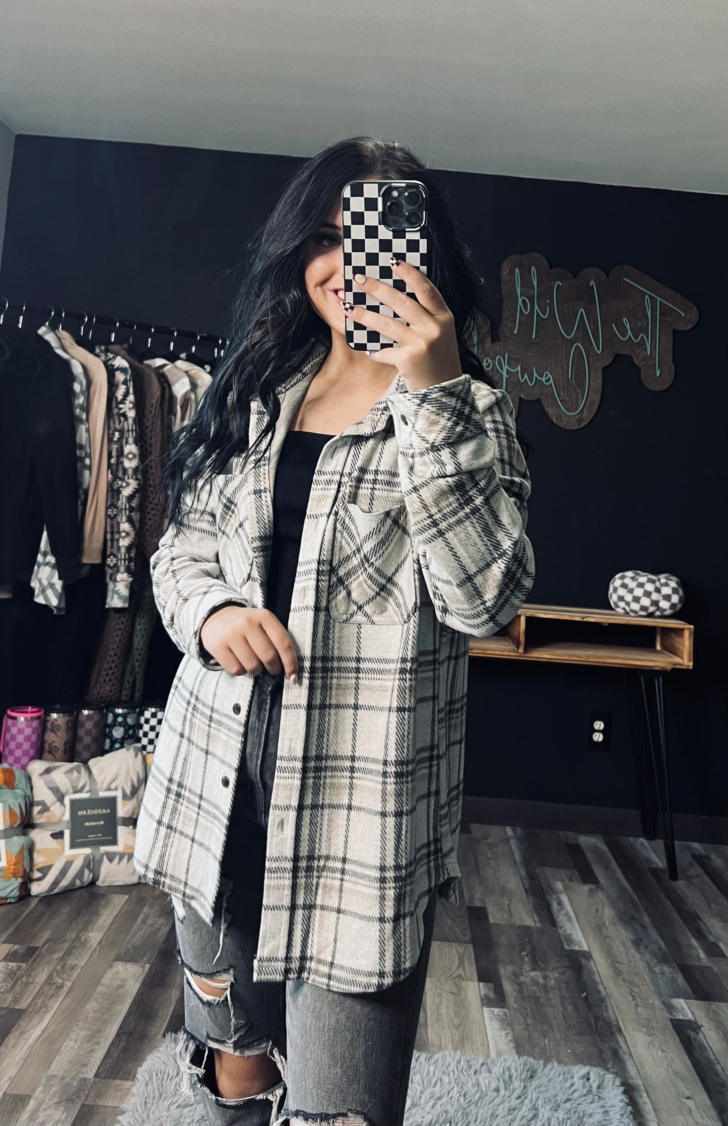Taupe & Tan Plaid Button Up