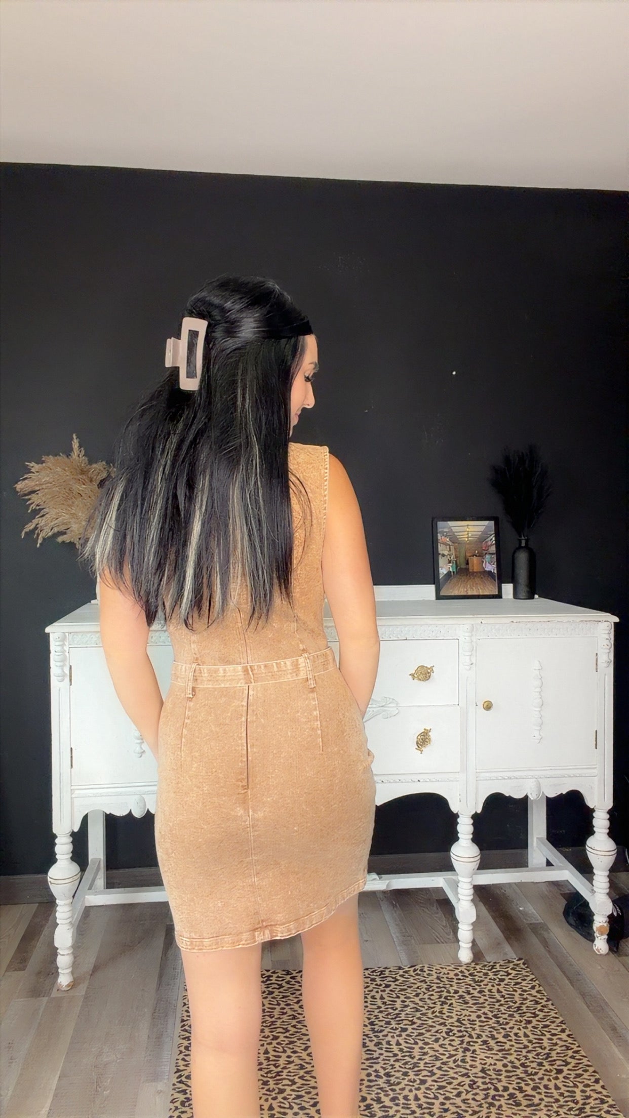 Brown Stretch Denim Sleeveless Dress