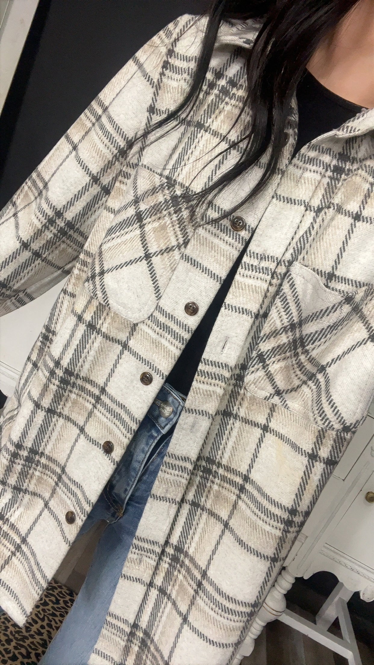 Taupe & Tan Plaid Button Up