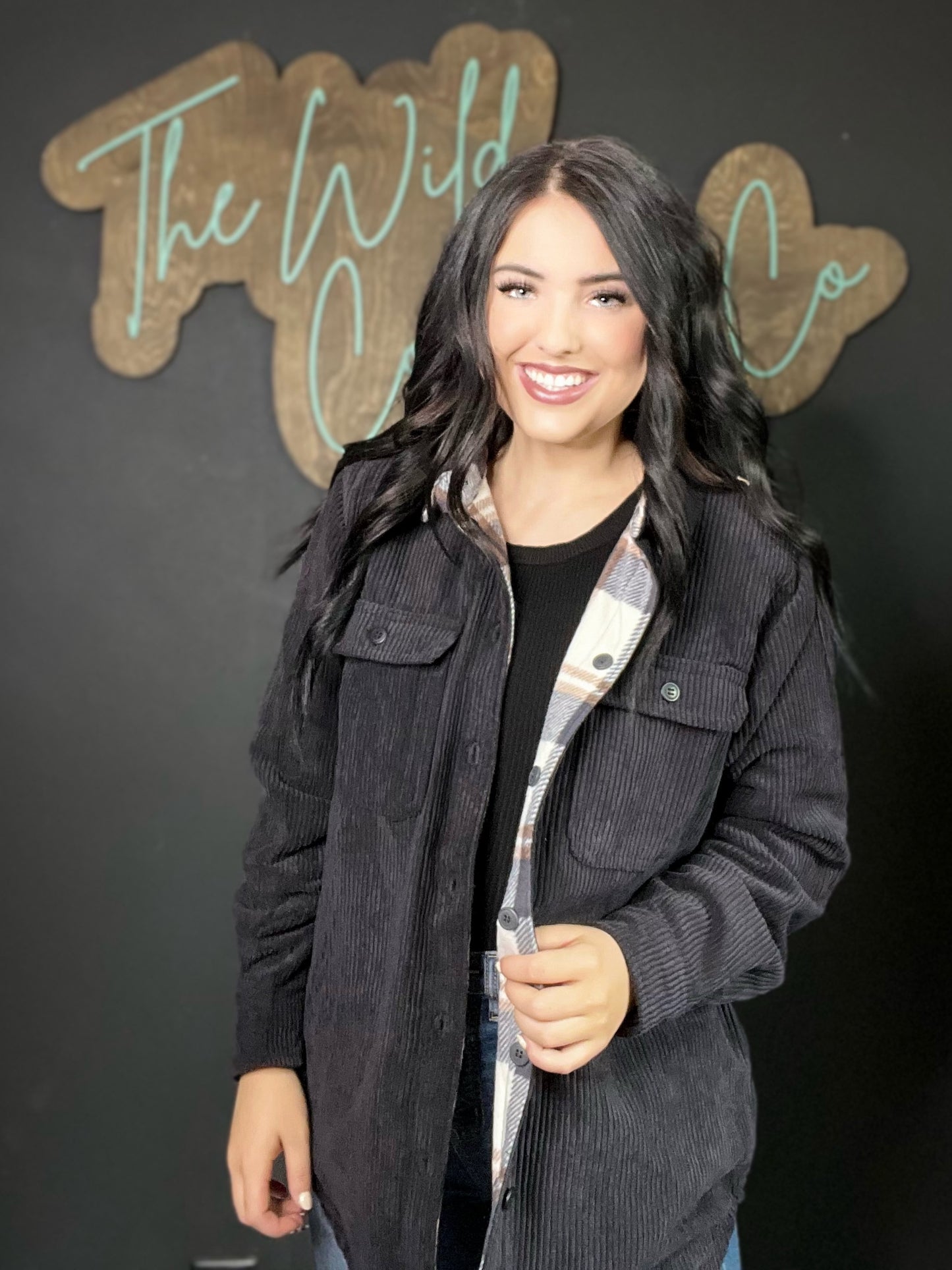 Plaid Lined Corduroy Flannel Shacket