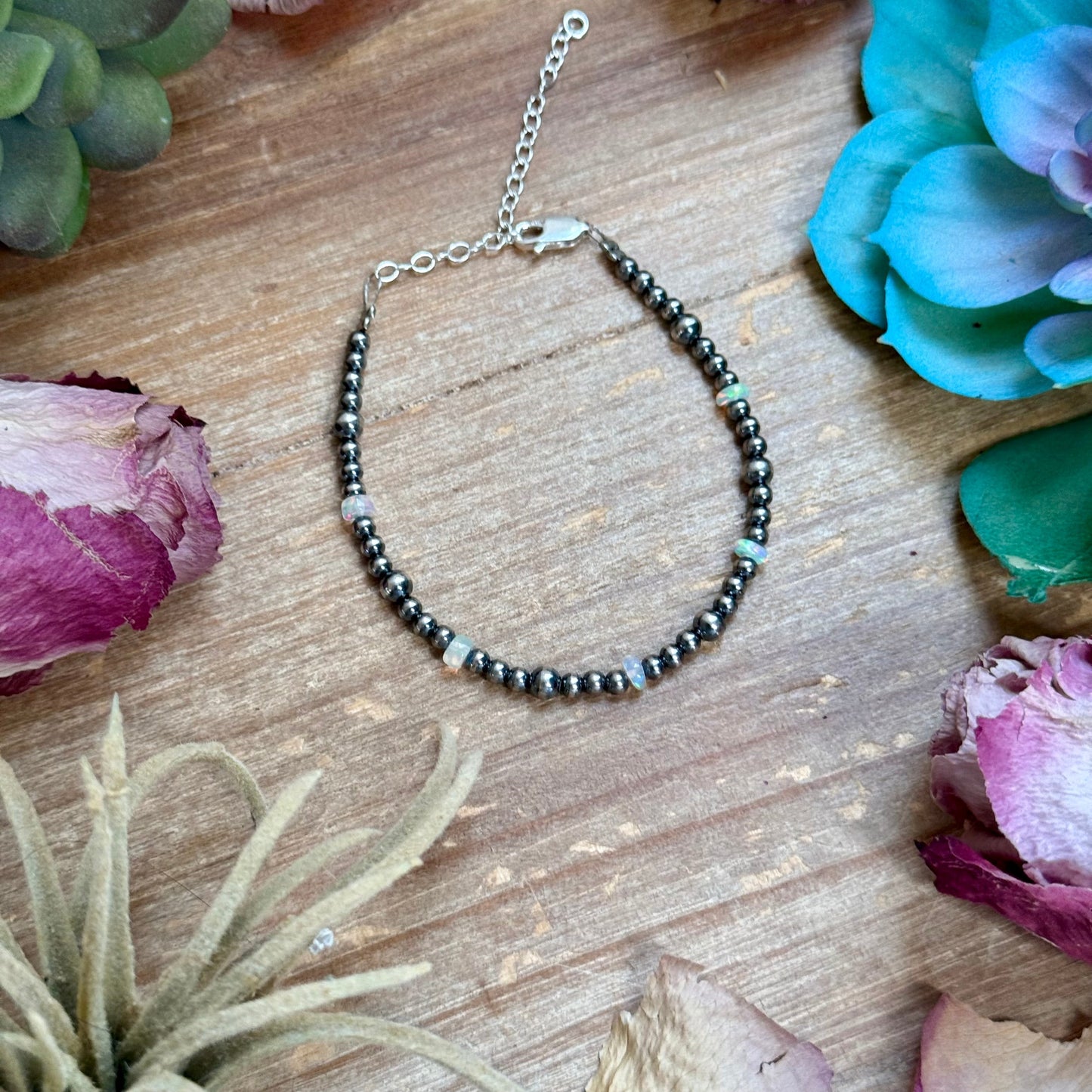 6.25” White Ethiopian Opal Bracelet – 3–4mm Sterling Silver Pearls