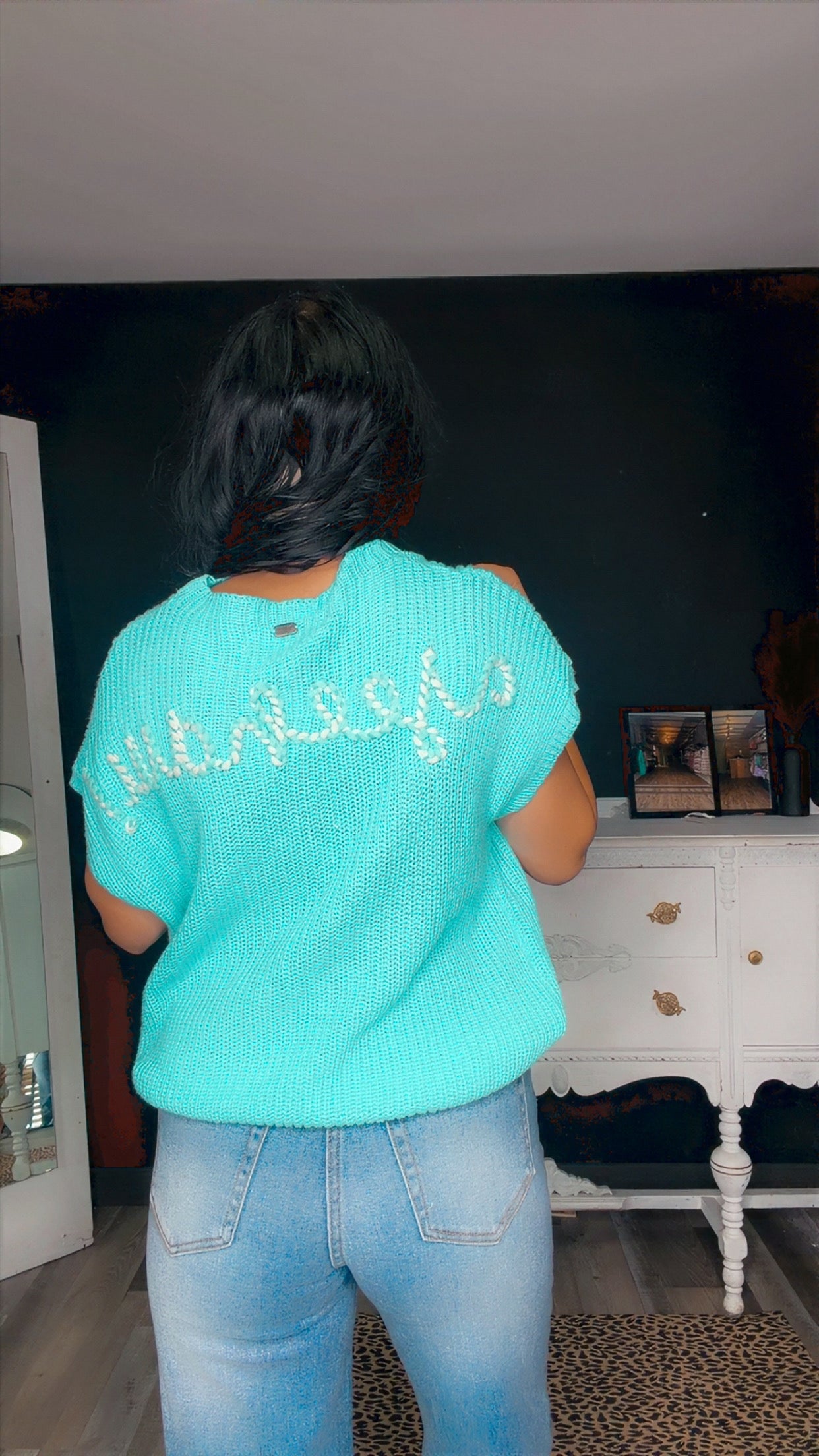 Mint Boot-Stitched Sweater Top