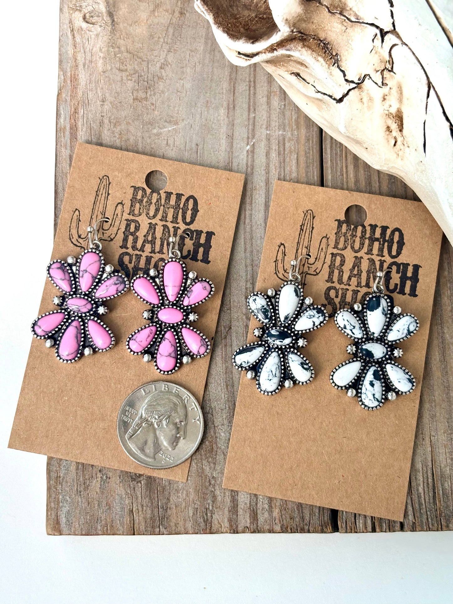 Stone Dangle Earrings: White