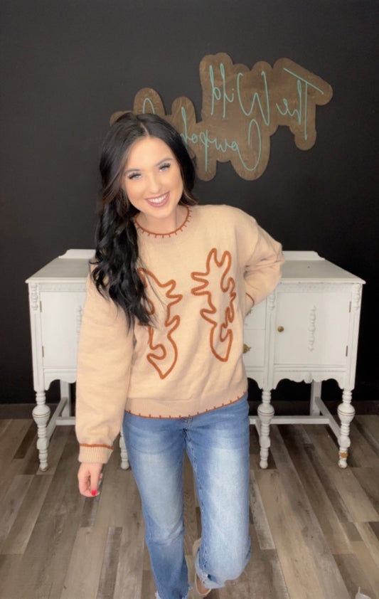 Beige Boot-stitched Knit Sweater