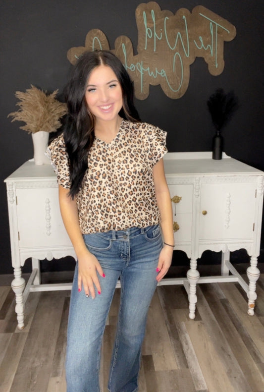 Leopard Ruffle Sleeve Blouse