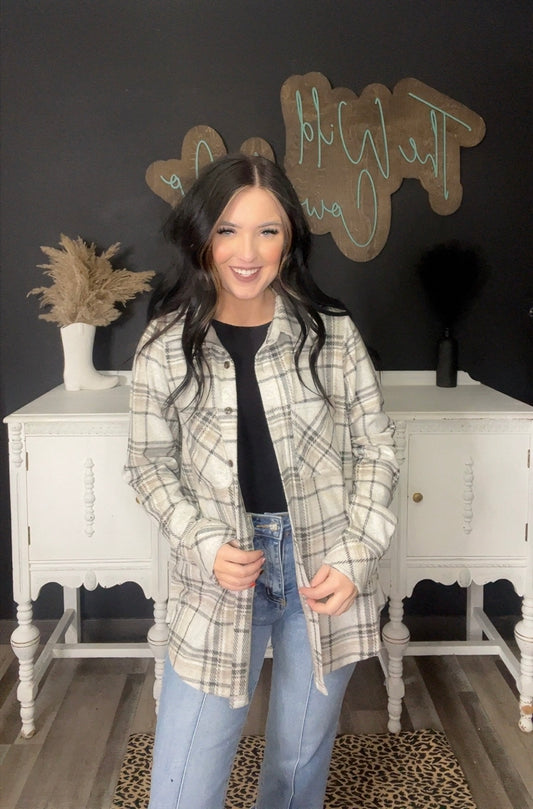 Taupe & Tan Plaid  Button Up