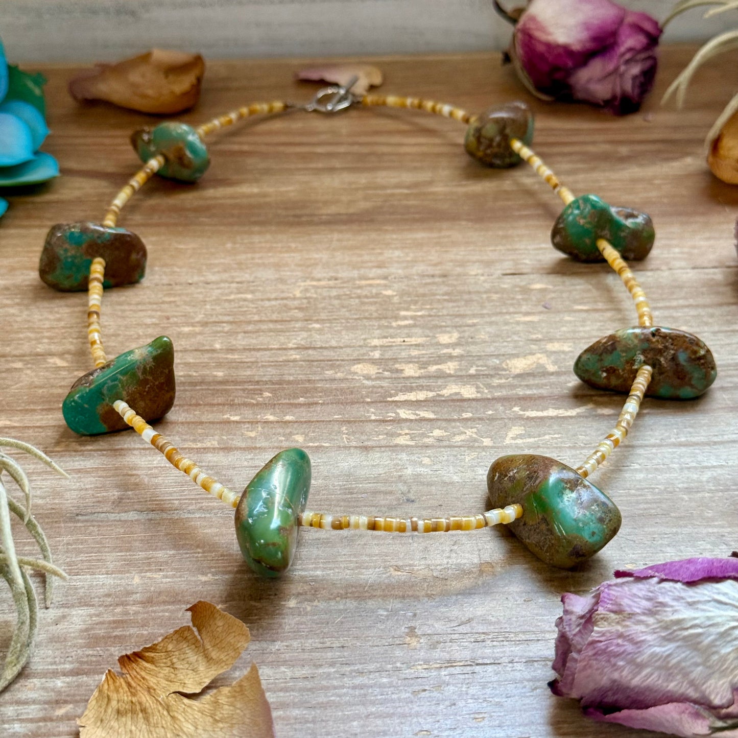 22” Chunky Turquoise & Shell Heishi Necklace