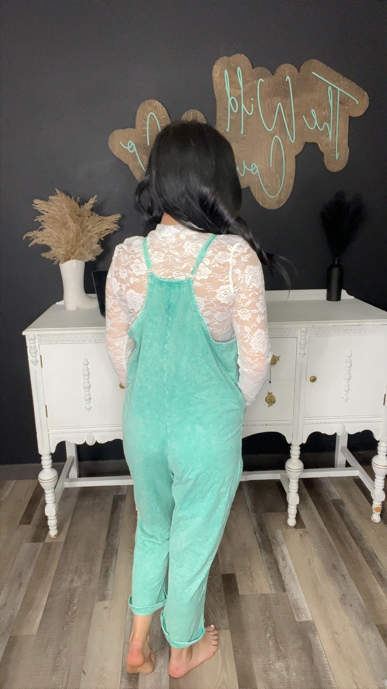 Turquoise Acid Washed Jumpsuit