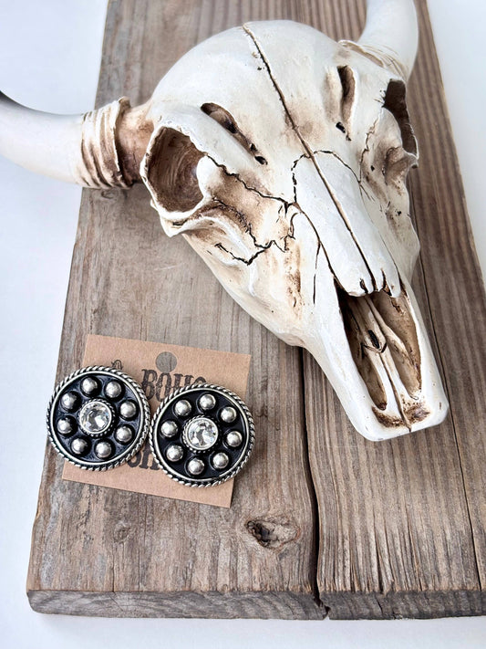Round Rhinestone Studded Stud Earrings