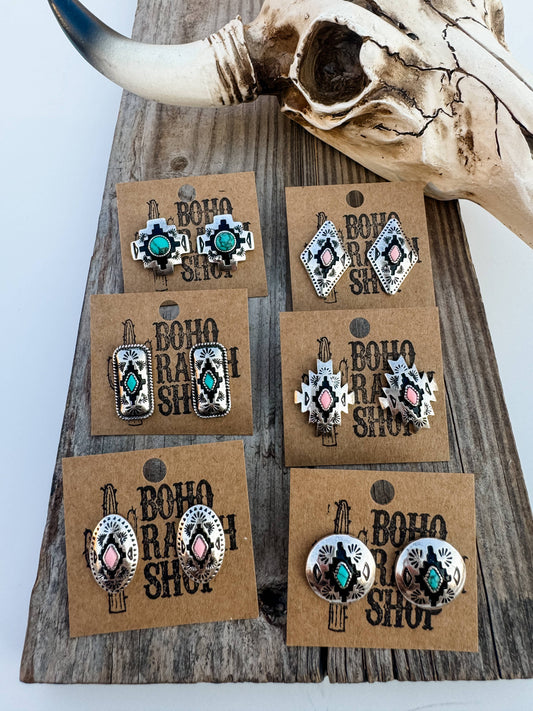 Aztec Post Earrings  STYLE 2 - BAR TURQUOISE