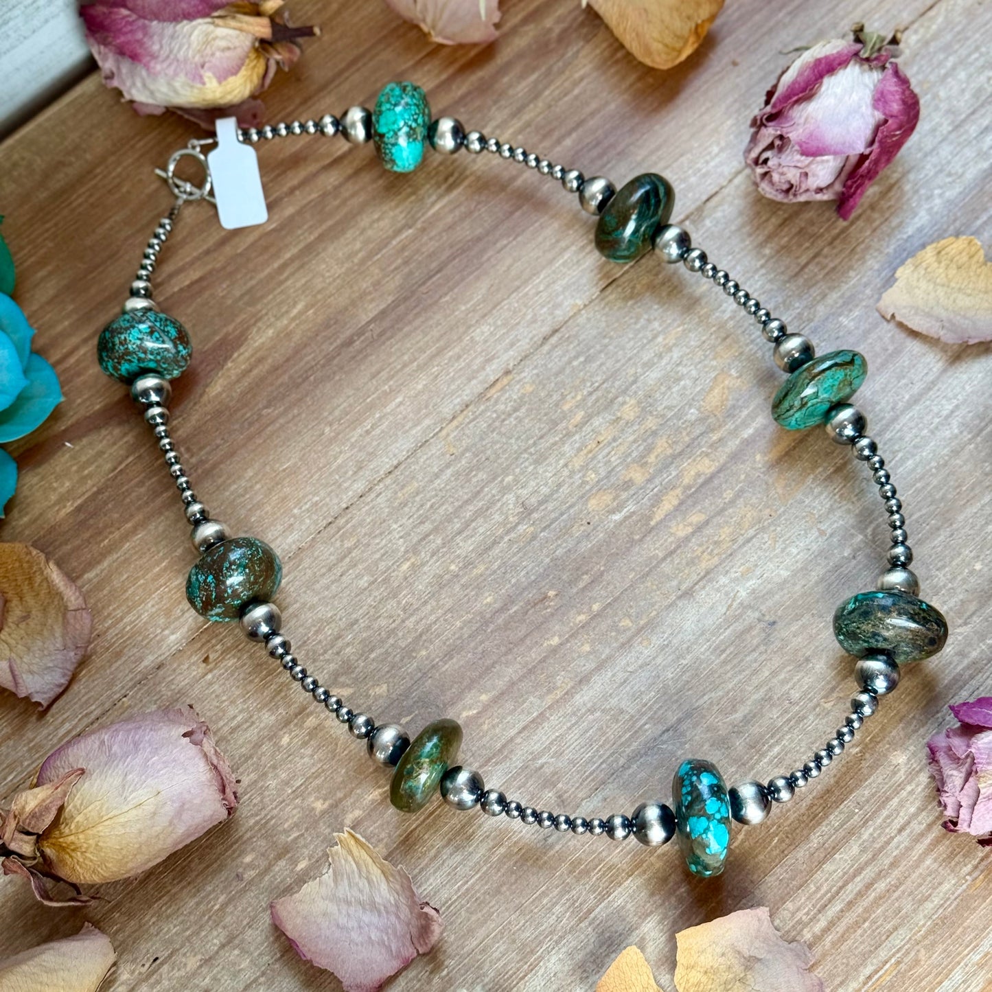 23” Turquoise Rondelle Necklace – Sterling Silver