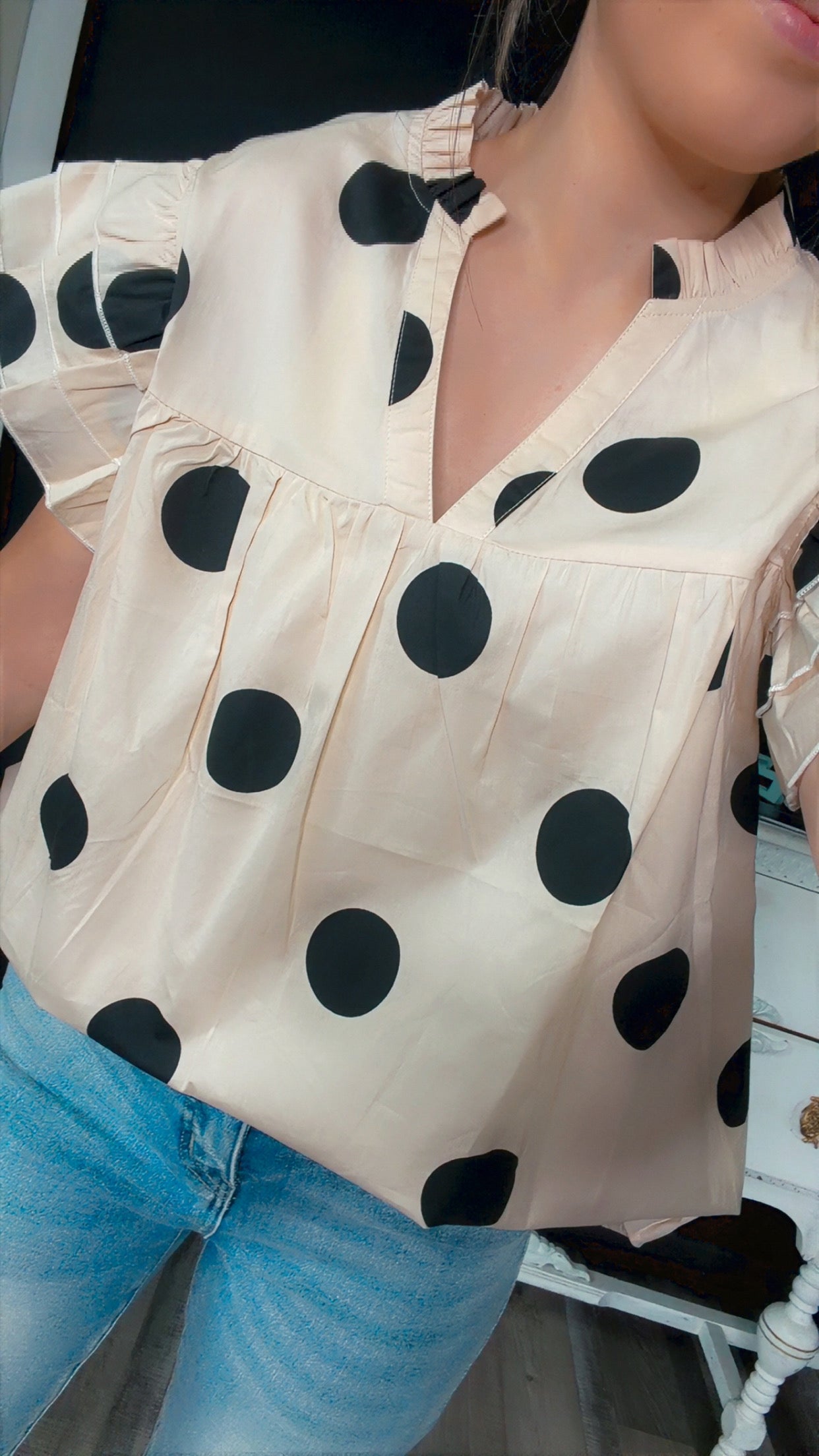 Big Dot Ruffle Sleeve Blouse