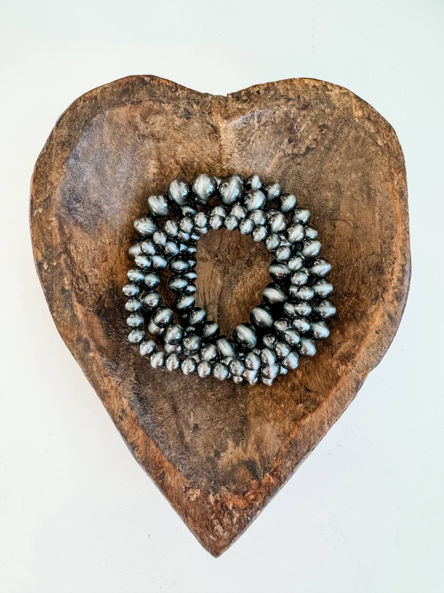 Navajo Style Bead Stretch Bracelets: SILVER + TURQUOISE