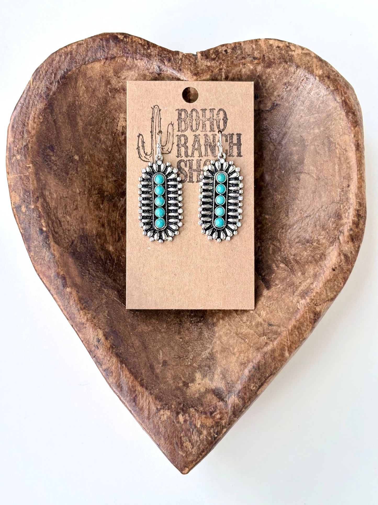 Oval Turquoise Stone Dangle Earrings