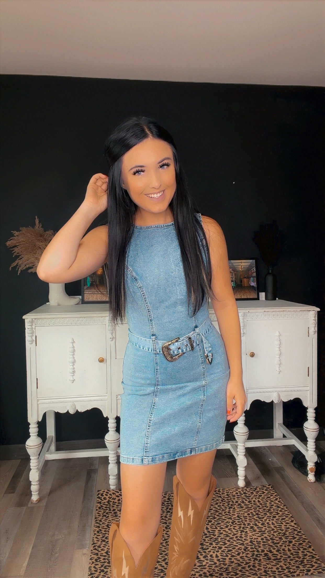 Vintage Light Wash Stretch Denim Sleeveless  Dress