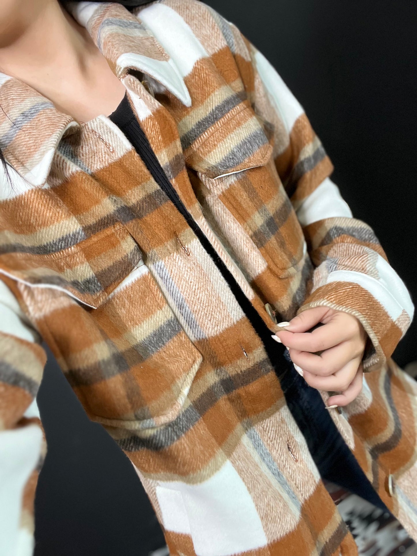 Plaid Button Down Jacket- Clay