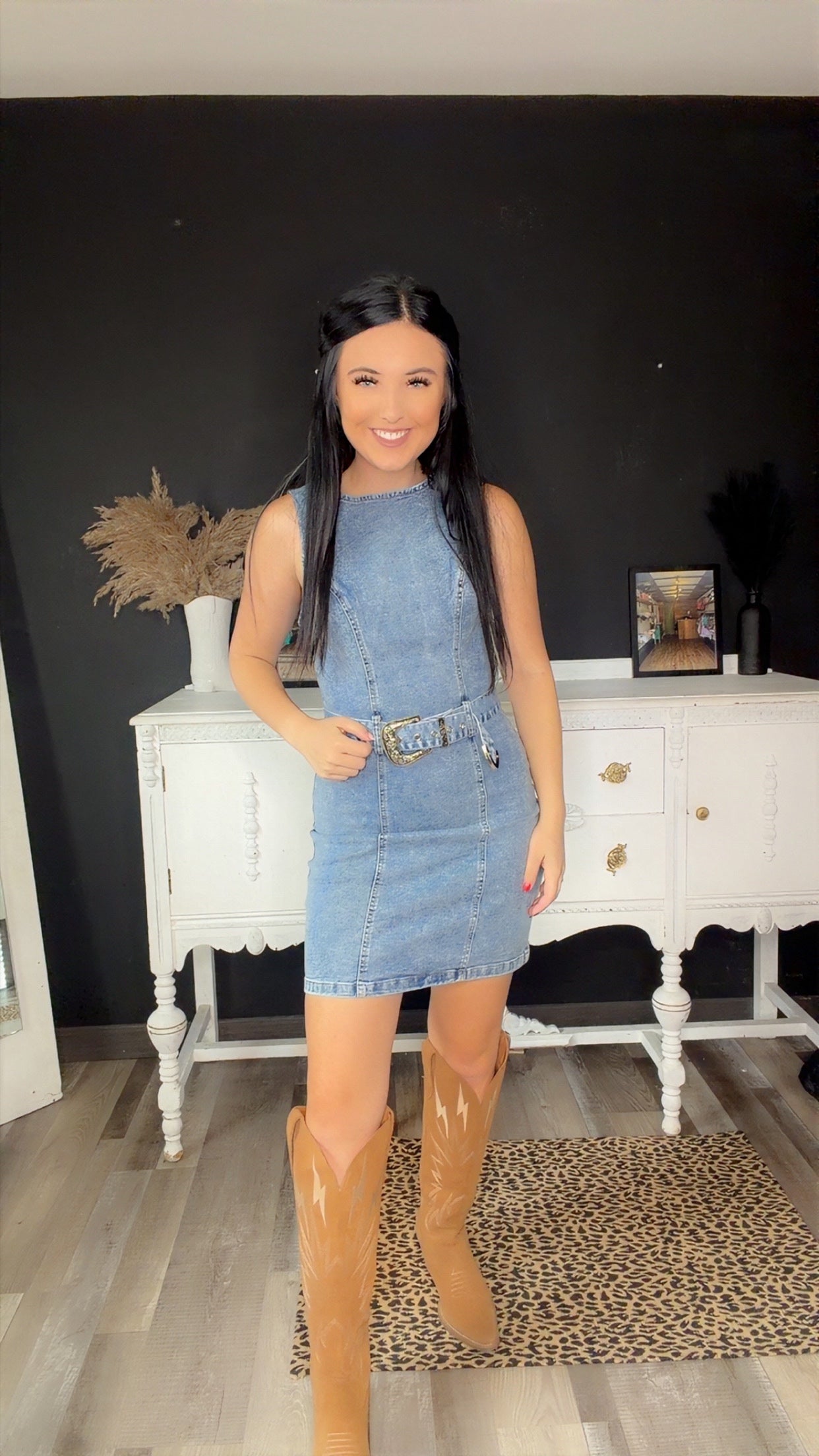 Vintage Light Wash Stretch Denim Sleeveless  Dress