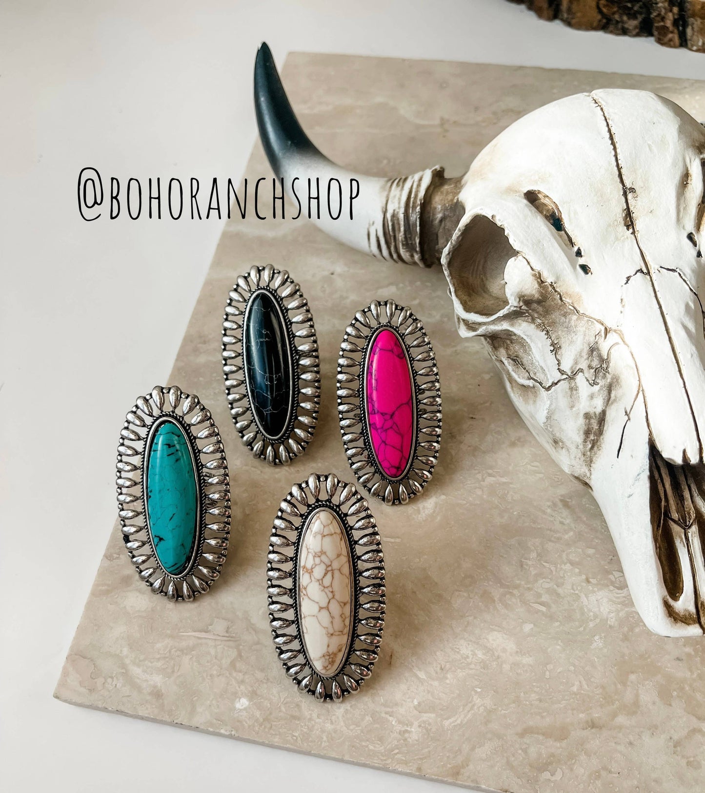 Oversized Oval Stone Ring: White