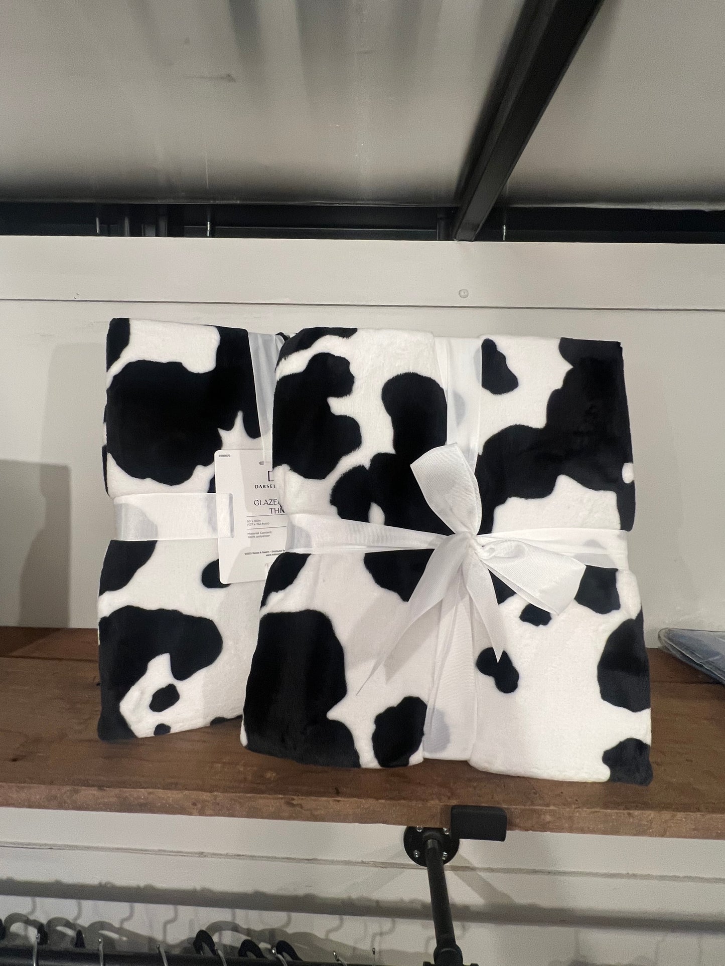 Cow Print Throw Blanket (Black)