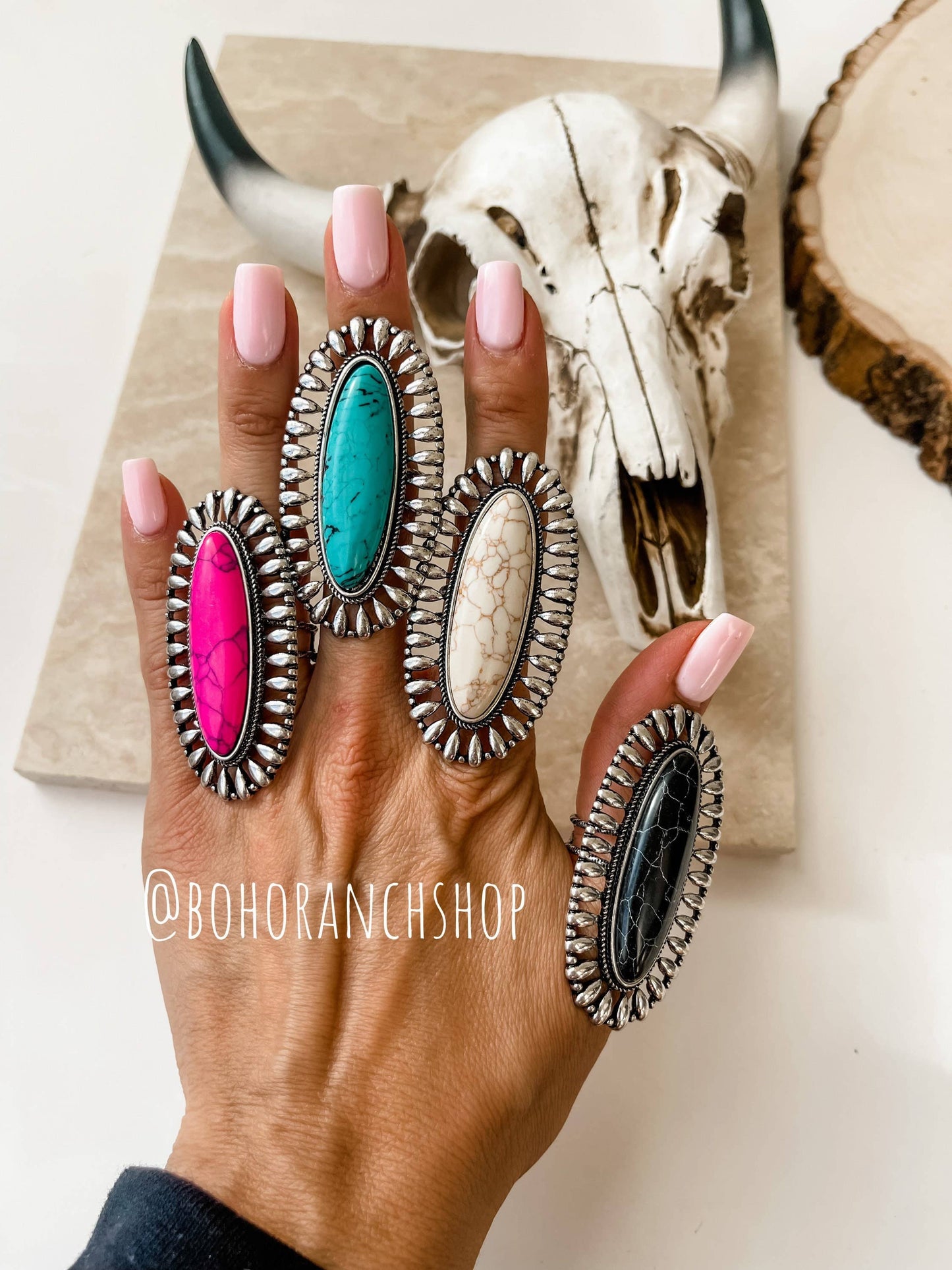 Oversized Oval Stone Ring: White