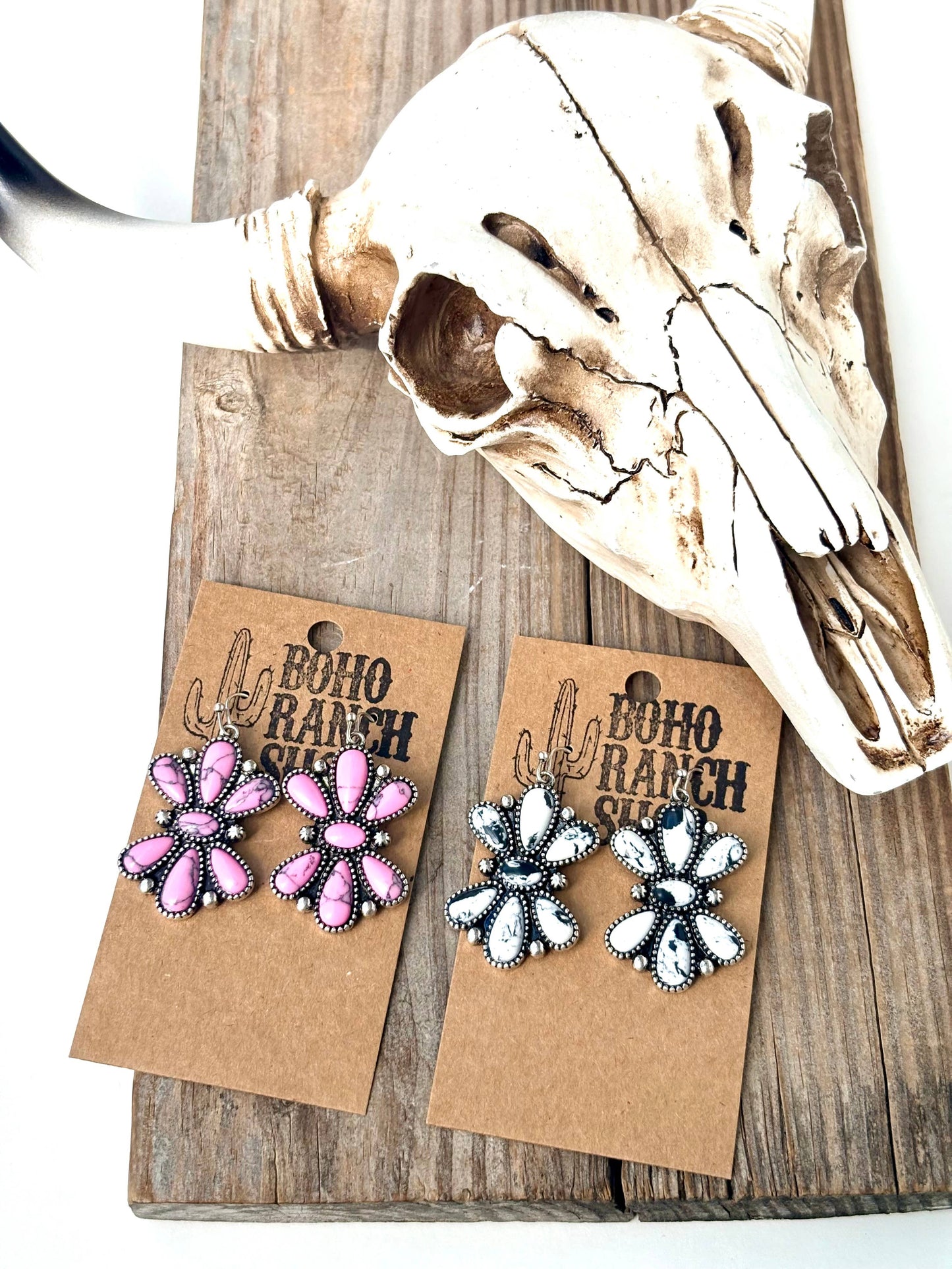 Stone Dangle Earrings: White