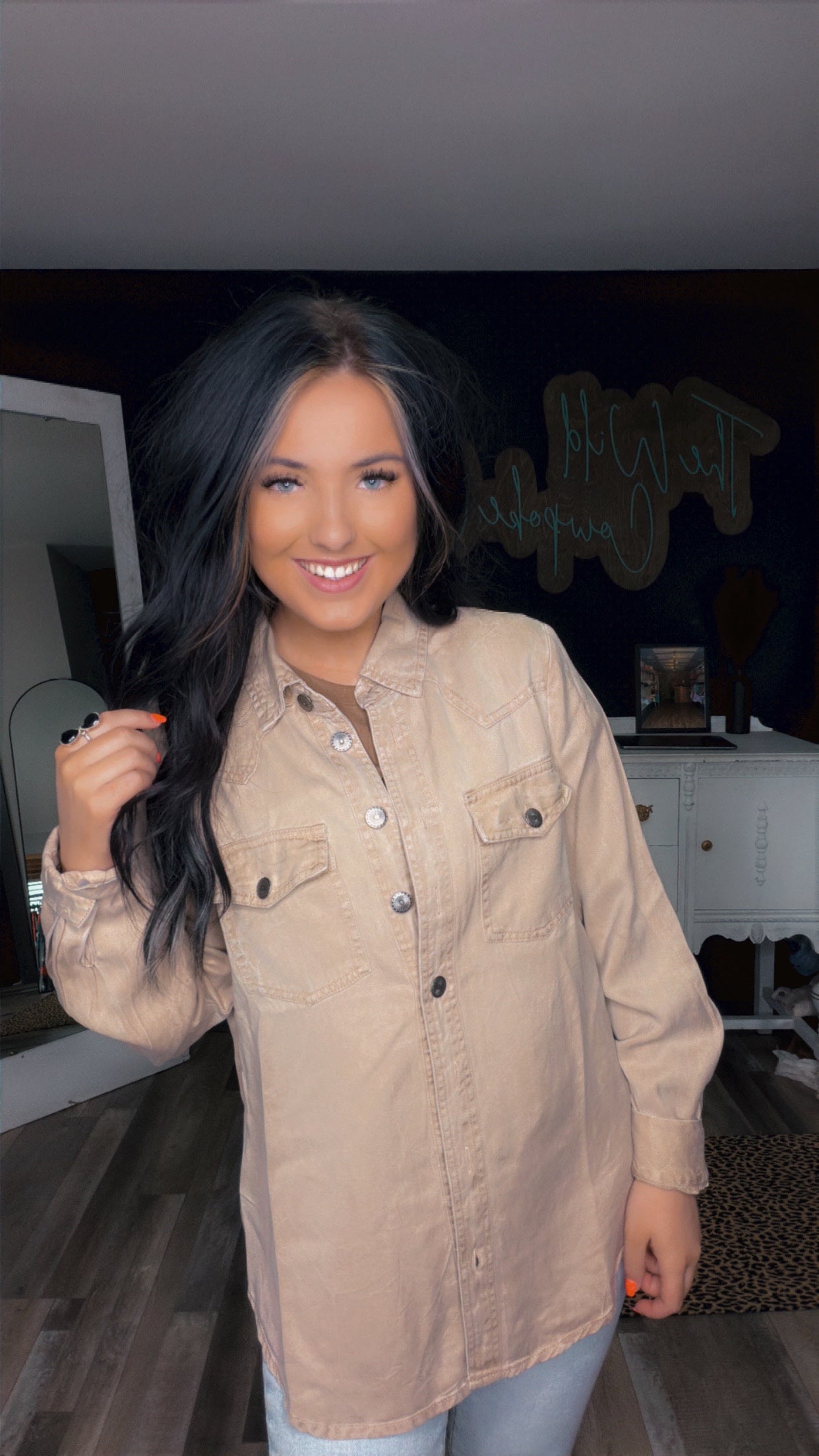 Beige Concho Button Down