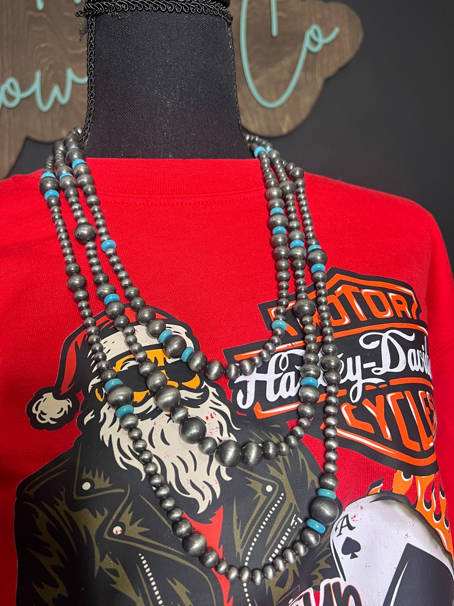 Triple Turquoise Faux Pearl Necklace