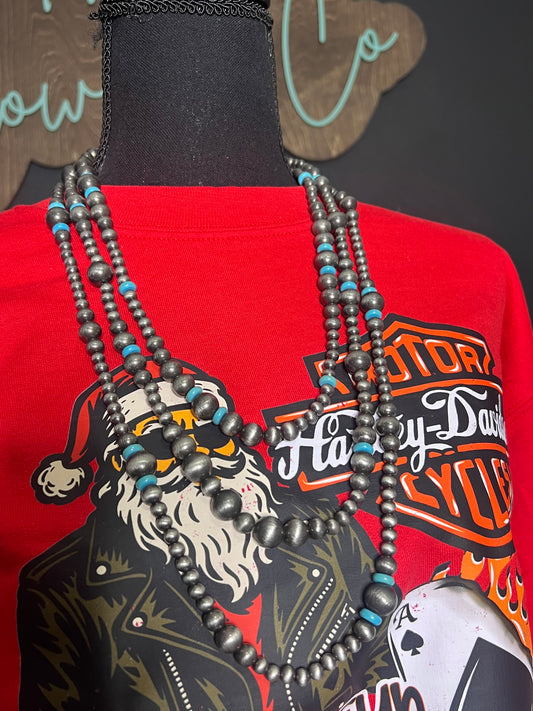 Triple Turquoise Faux Pearl Necklace