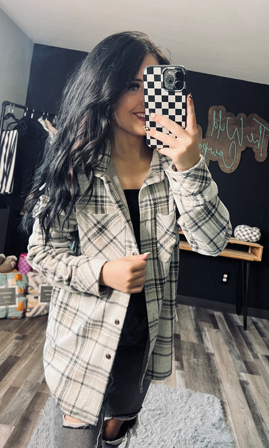 Taupe & Tan Plaid  Button Up