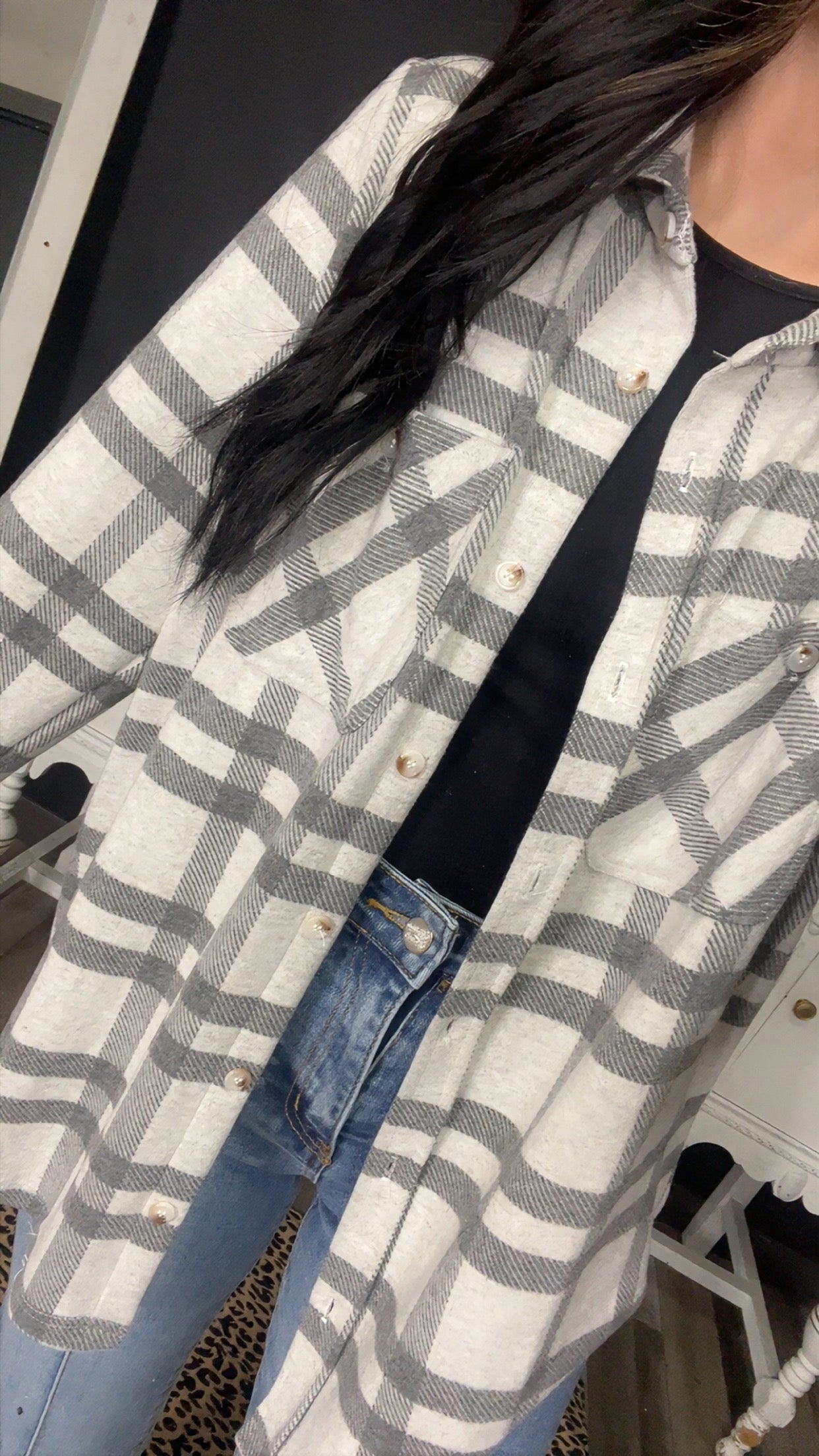 Light Gray Plaid Button Up