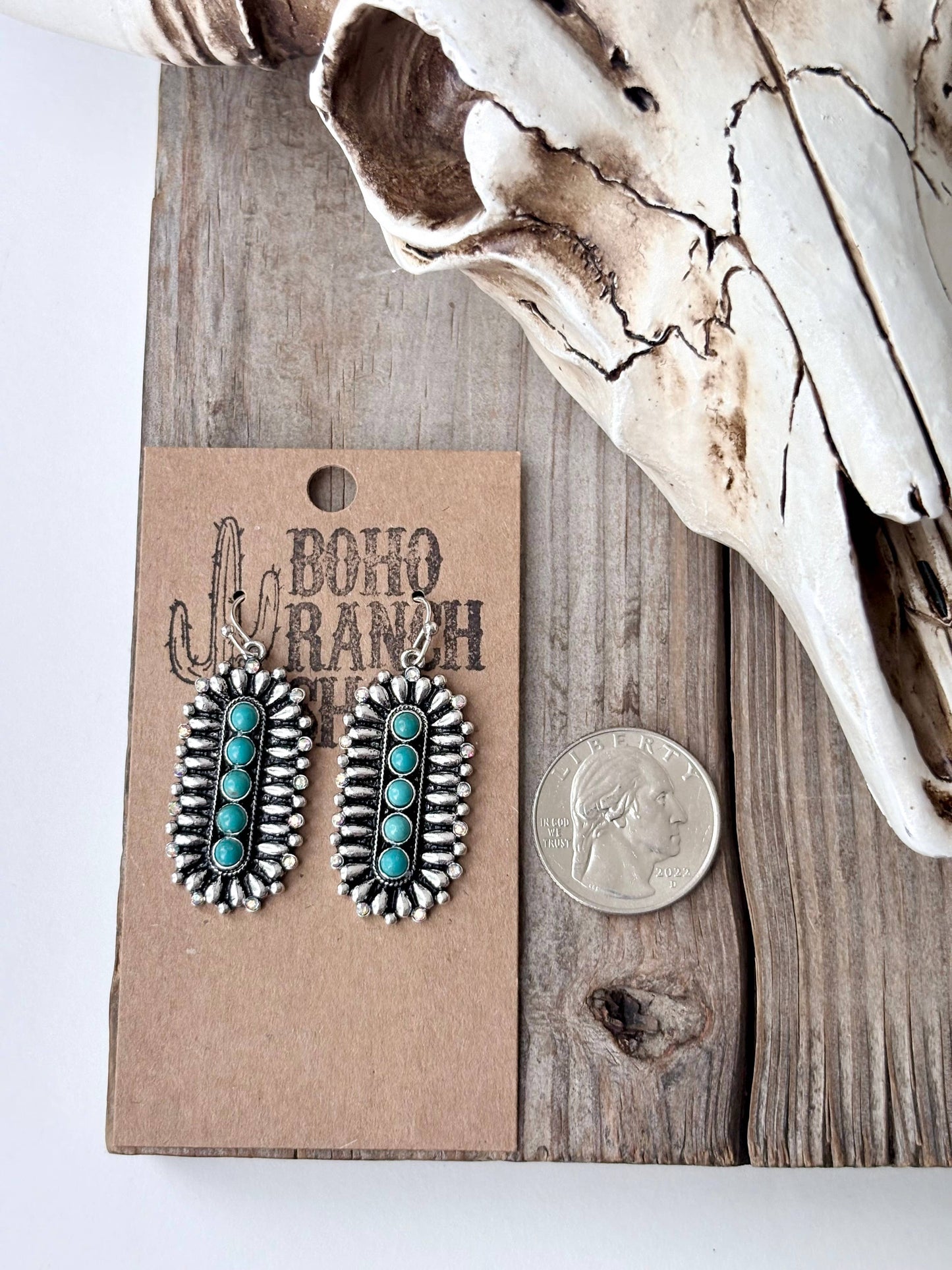 Oval Turquoise Stone Dangle Earrings