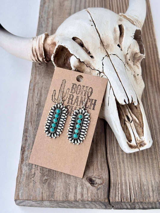 Oval Turquoise Stone Dangle Earrings