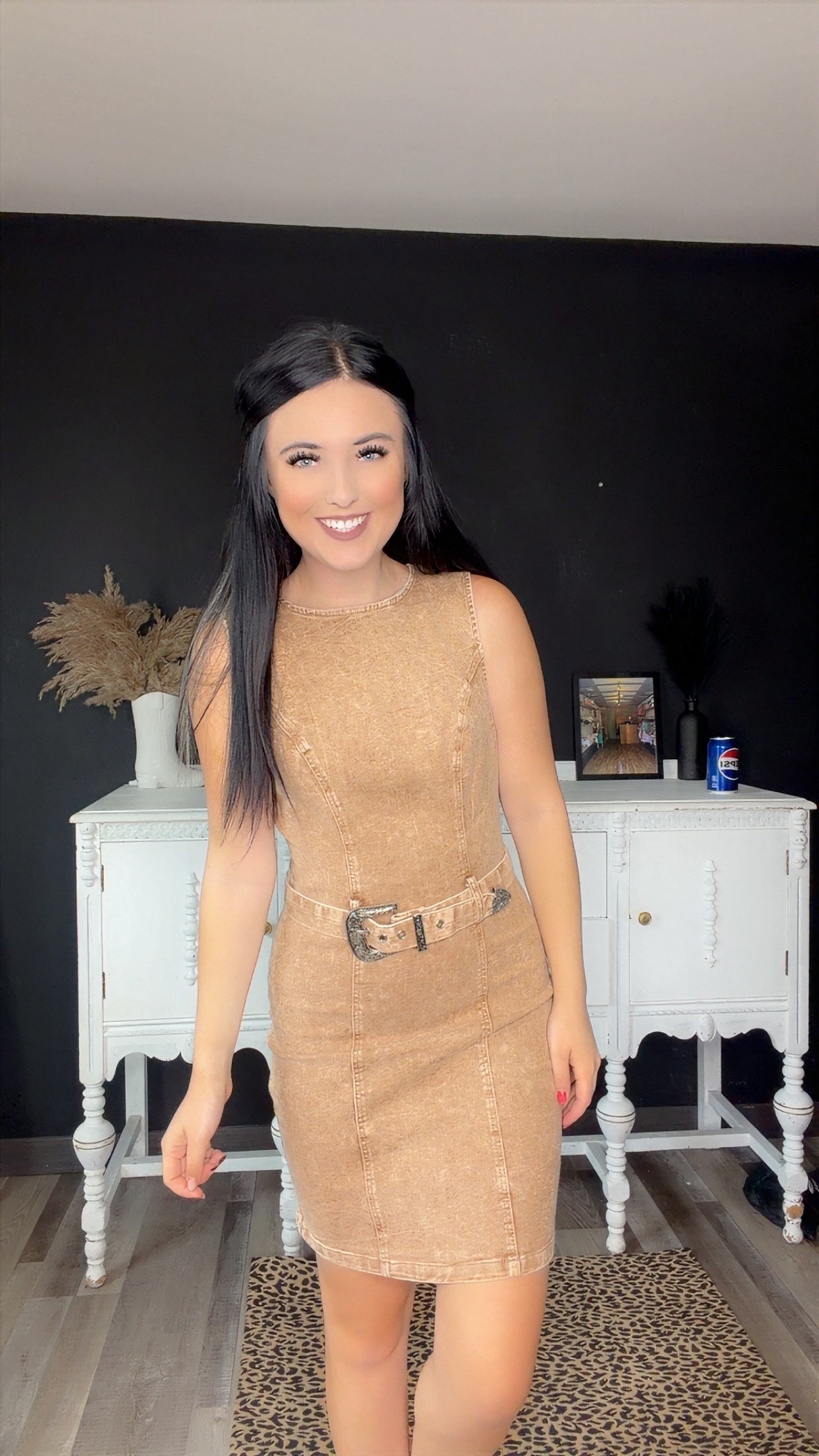Brown Stretch Denim Sleeveless Dress