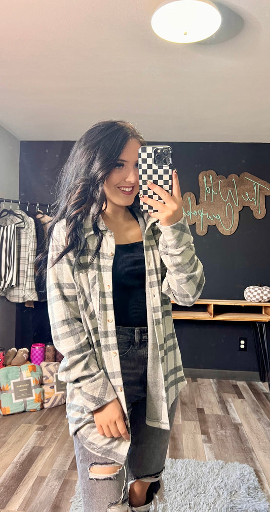 Light Gray Plaid Button Up
