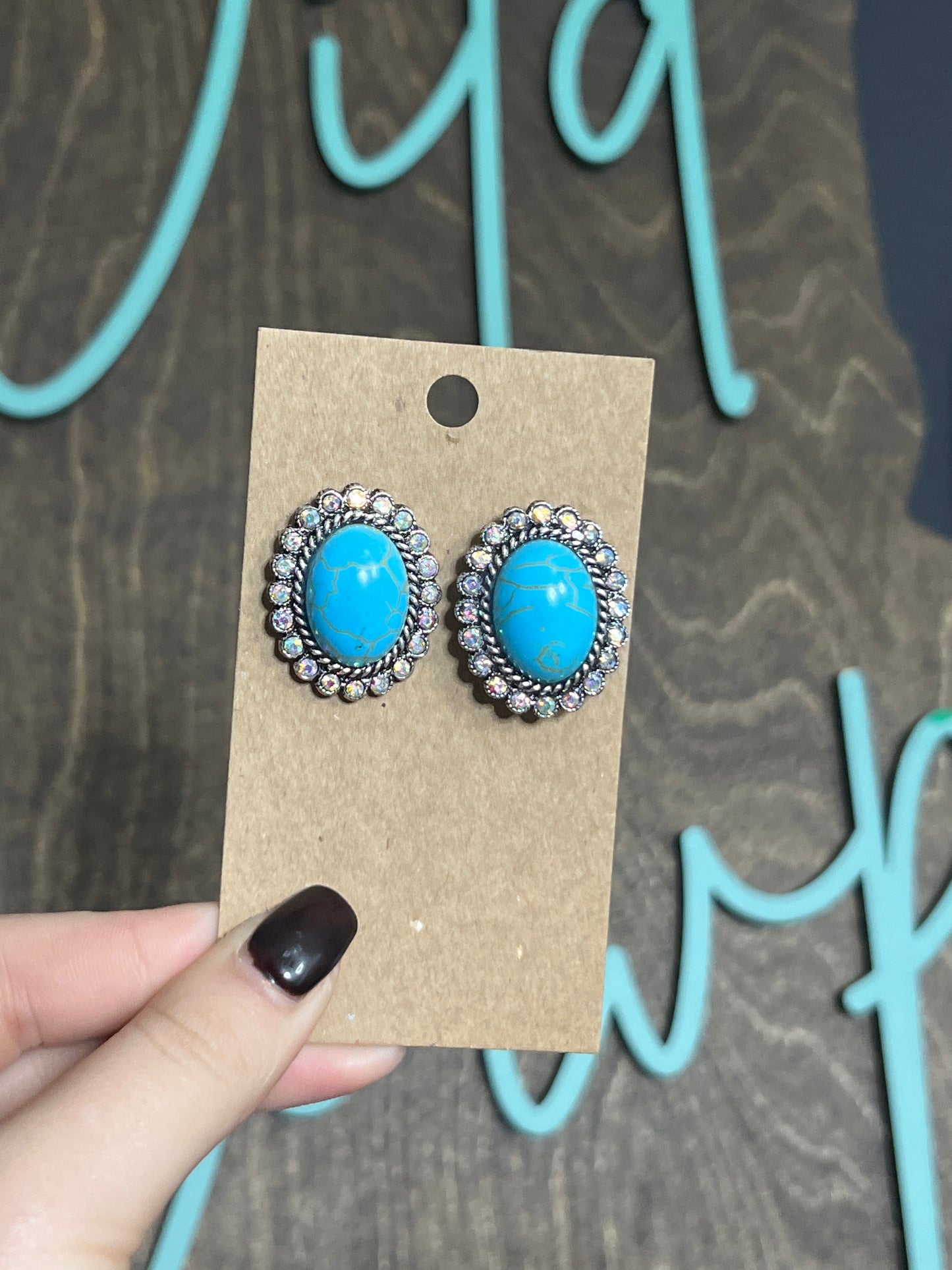 Rhinestone Oval Earrings