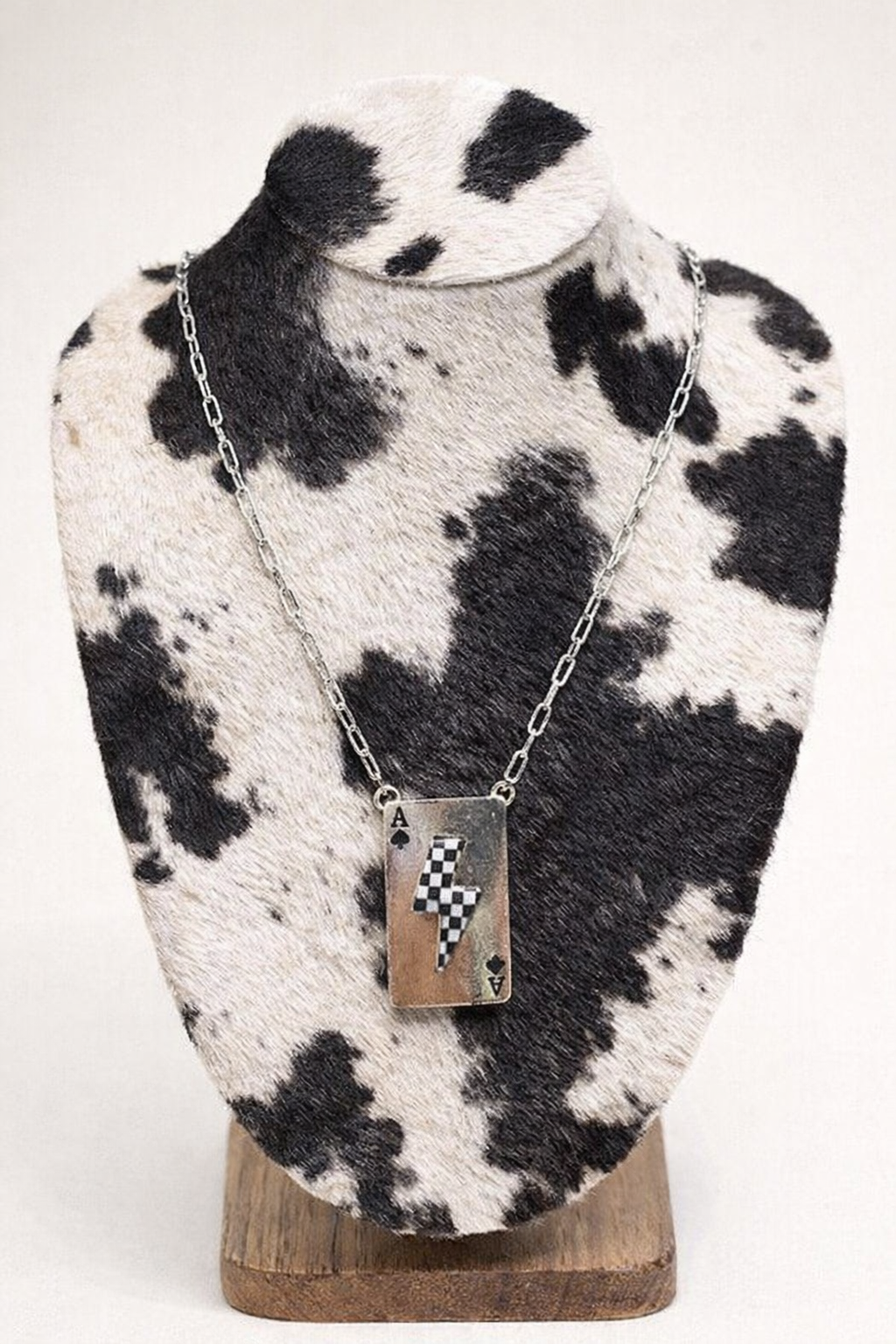 Lightning Bolt Spade Checker Necklace