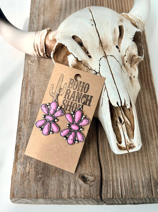 Stone Dangle Earrings: Pink