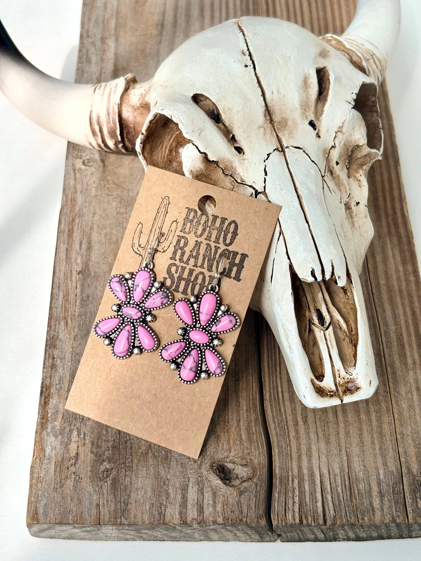 Stone Dangle Earrings: White
