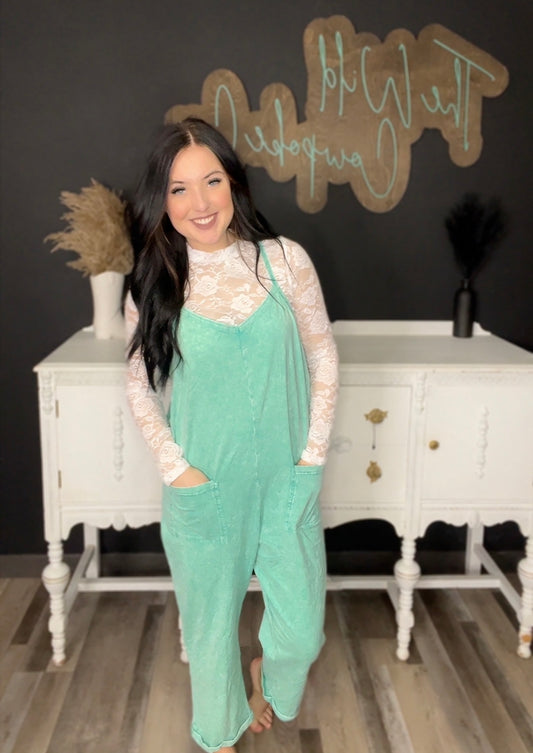Turquoise Acid Washed Jumpsuit
