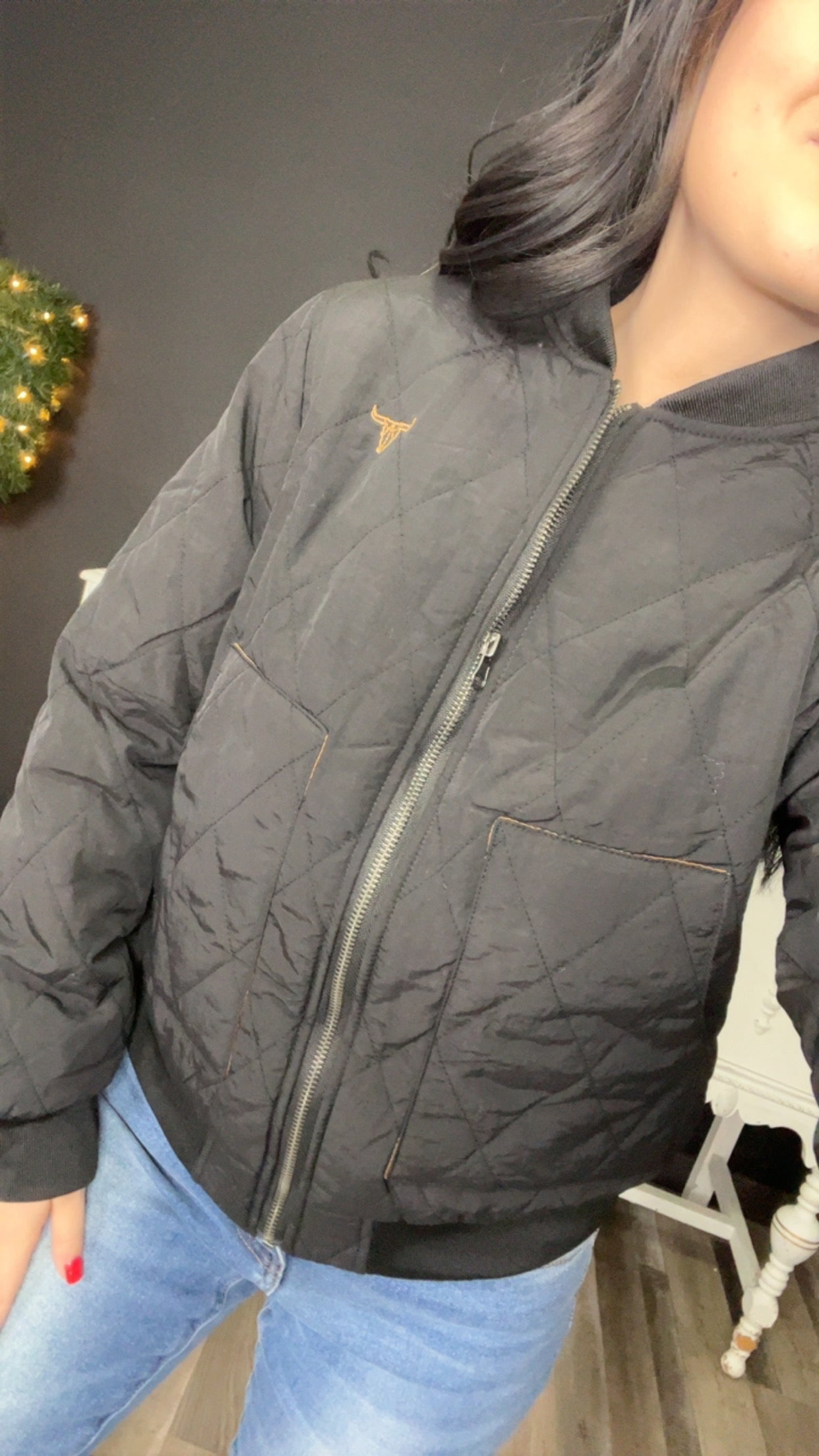 Black Quilted Bomber Jacket