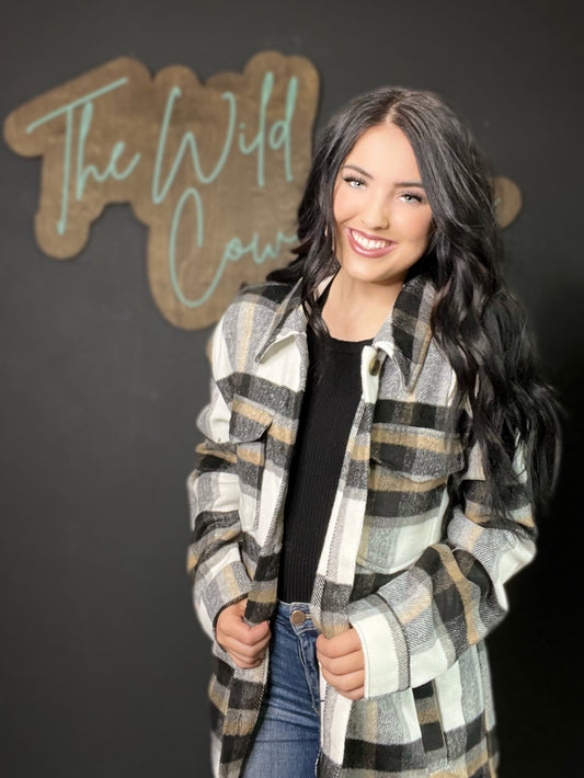Plaid Button Down Jacket- Black