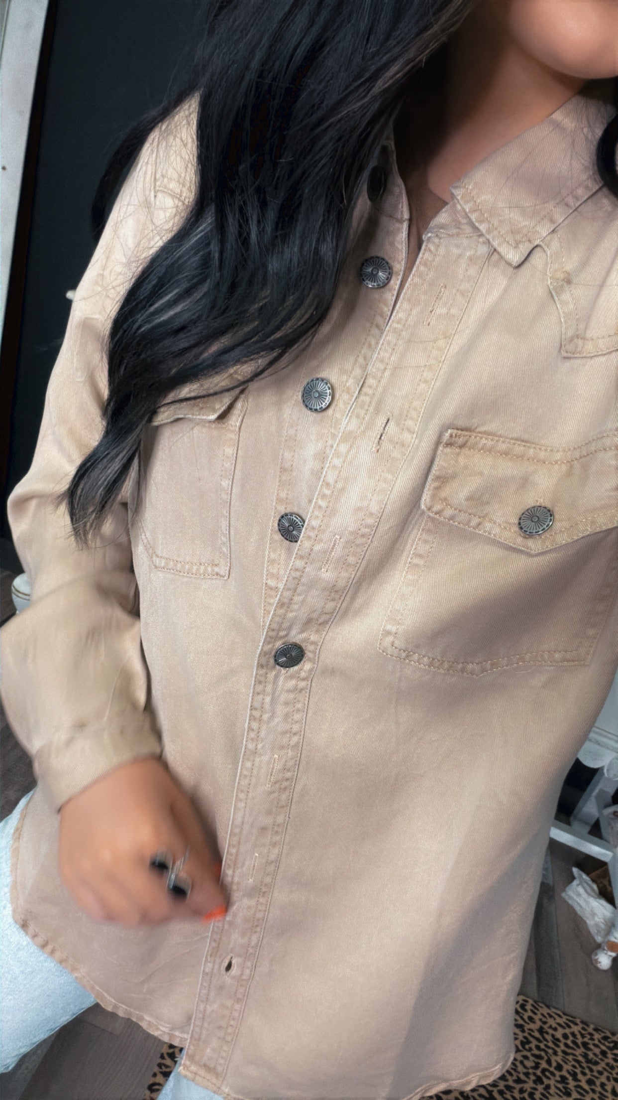 Beige Concho Button Down