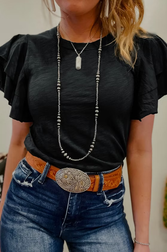 Black Ruffle Sleeve Top
