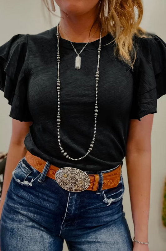 Black Ruffle Sleeve Top